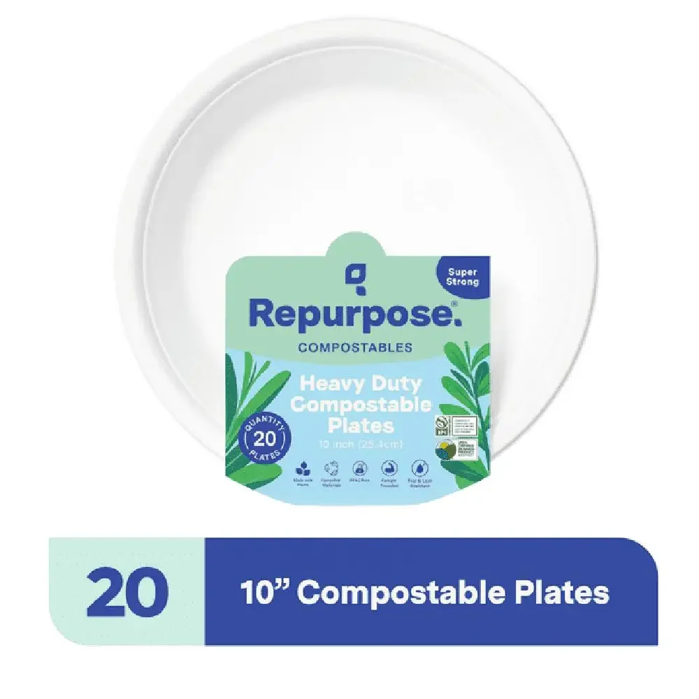 Eco-Friendly 10" Plant-Based Compostable Dinner Plates 20-Pack PFAS-Free Biodegradable Plates