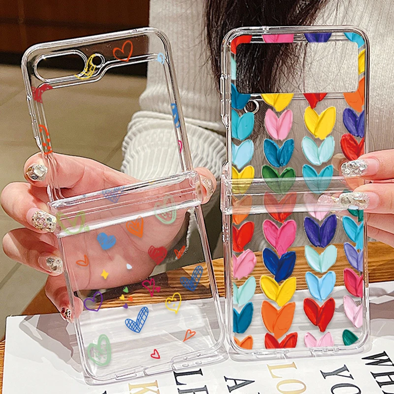 Clear Love Heart Pattern Phone Case - Hard Folding Back Cover