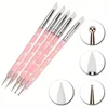 5Pcs 2 Way Nail Art Acrylic Silicone Point Flower Nail Pen Stainless Steel Dotting Tools Marbleizing Painting Pens 1