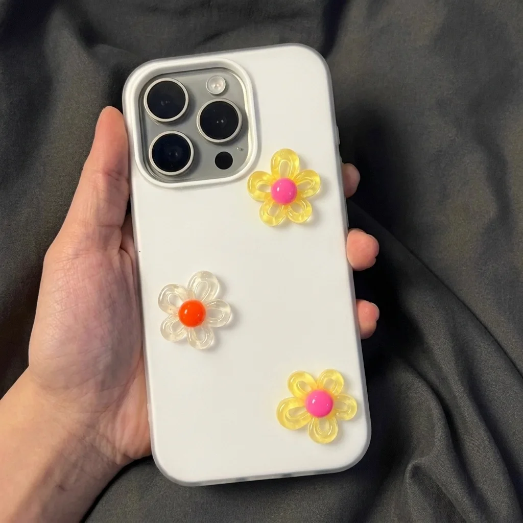 White 3D DIY Colorful Flower Lanyard Phone Case - Shockproof Soft Cover