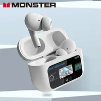 MONSTER Wireless Bluetooth 5.3 Earphones LCD Touch Screen Headphones ANC Noise Reduction Headset Built In HD Mic  Music Earbuds 5