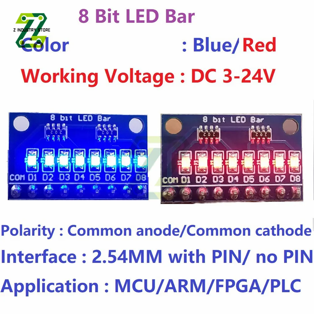 

1Pcs 3-24v 8-Bit Blue/Red Common Anode/Cathode Led Indicator Board Starter Kit Module