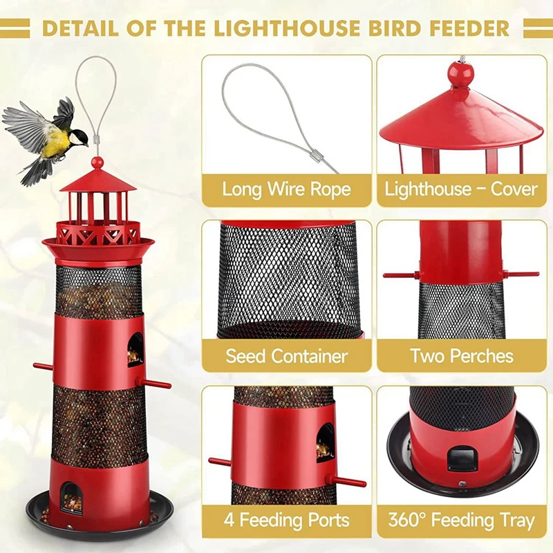 

Large Capacity Bird Feeder Squirrel Proof Bird For Outside Metal Bird Seed For Black For Outdoors Hanging