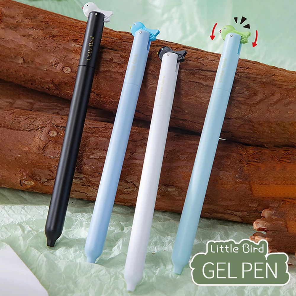 4 Pcs/Set Cute Bird Seesaw Design Gel Pens 0.5mm Black Quick-Drying Double Ball ST Tip Pen for Student Office Writing Stationery
