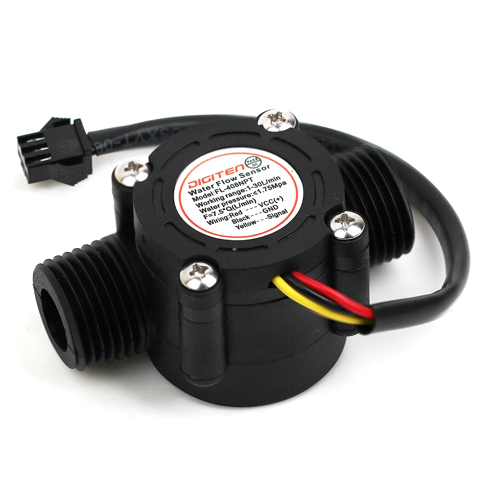 DIGITEN NPT Thread G1/2" Water Flow Hall Sensor Switch Flow Meter Flowmeter Counter 1-30L/min FL-408NPT