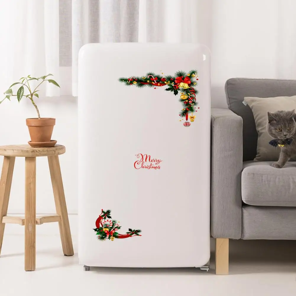 

Durable Adhesive Toilet Stickers Festive Christmas Window Door Stickers Santa Plants Bells Pattern for Home Wall for Toilets