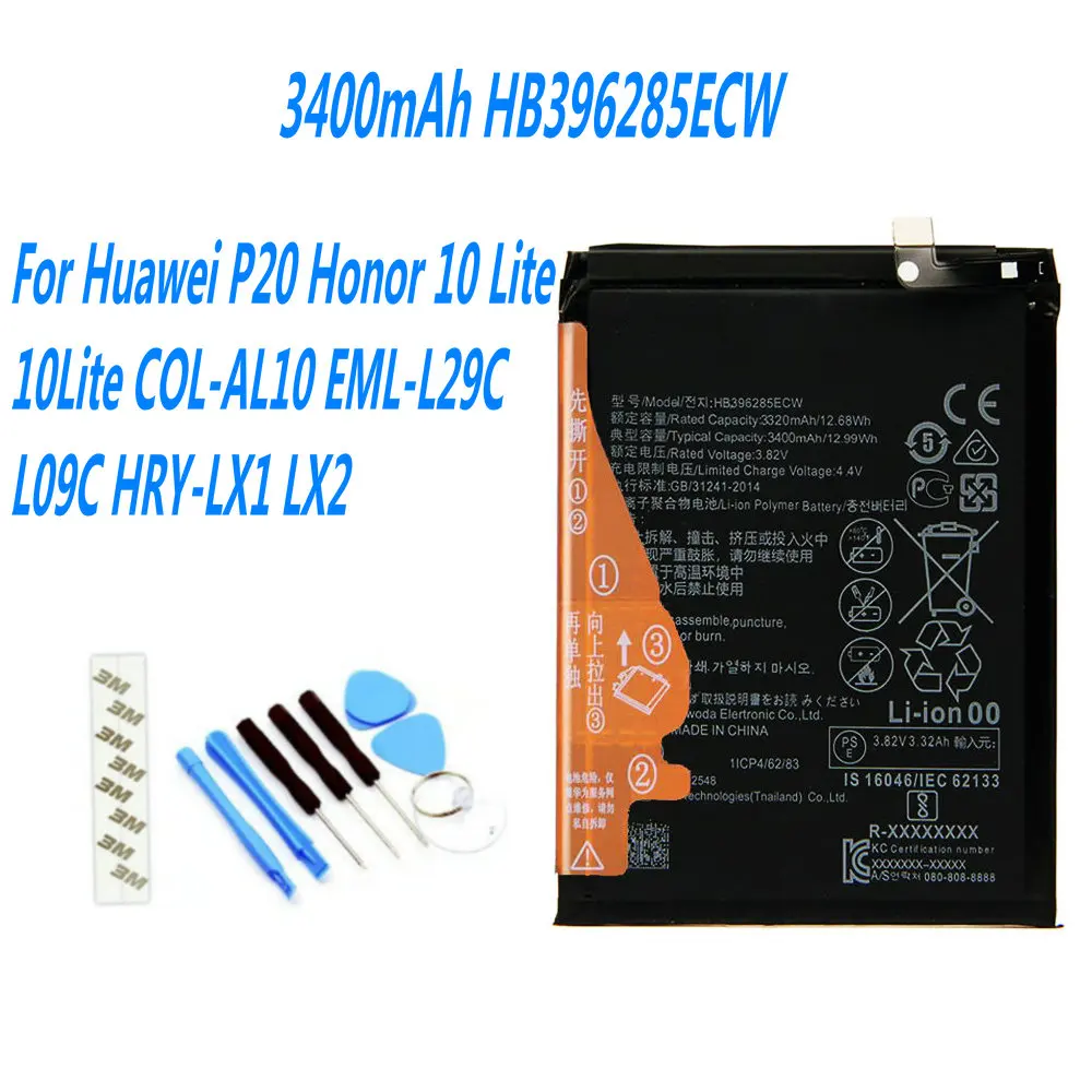 

Original 3400mAh HB396285ECW Battery For Huawei P20 Honor 10 Lite /10Lite COL-AL10 EML-L29C L09C HRY-LX1 LX2 Mobile Phone