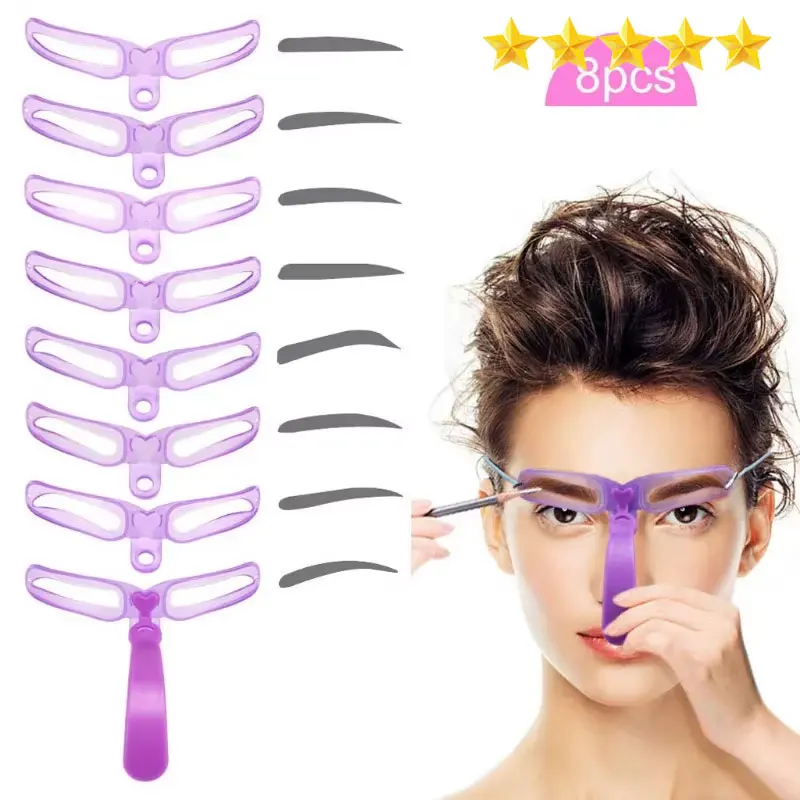 Eyebrow Stencil Tool 8 Styles Reusable Eyebrow Shaping Kit Template With Handle