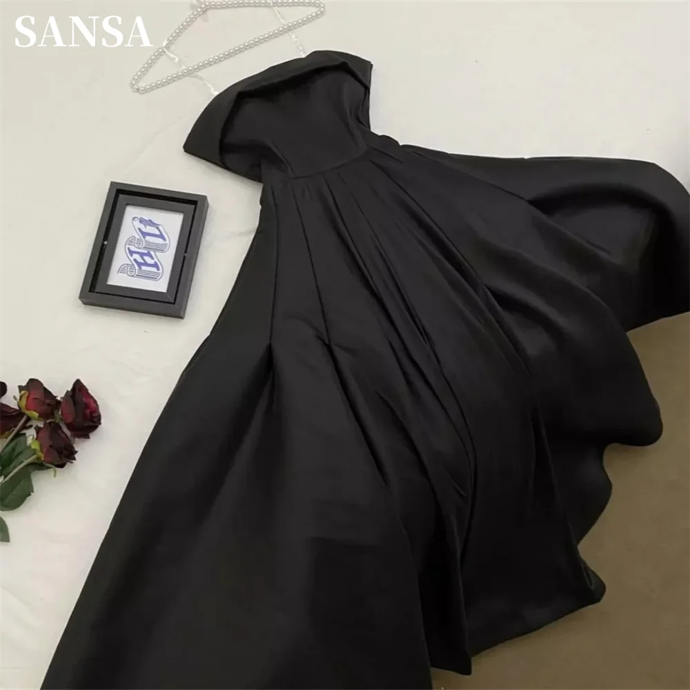 

Sansa Elegant Strapless Black Prom Dresses Simple فساتين الحفلات Light Silk Vestidos De Noche Satin Ball Gown فساتين السهرة