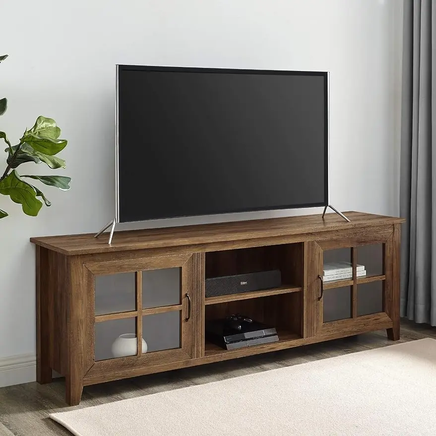 

Классическая телевизионная подставка Walker Edison portsmмут с 2 стеклянными дверцами для телевизоров до 80 дюймов, 70 дюймов, деревенский дуб