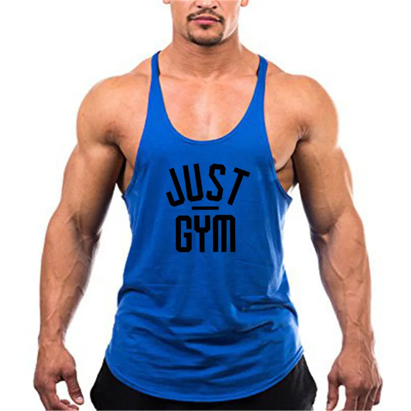 

New Casual Fashion Sleeveless Racer Back Tank Tops Men Gym Fitness Workout Muscle Vest Summer Absorb Sweat Cotton Loose Singlet