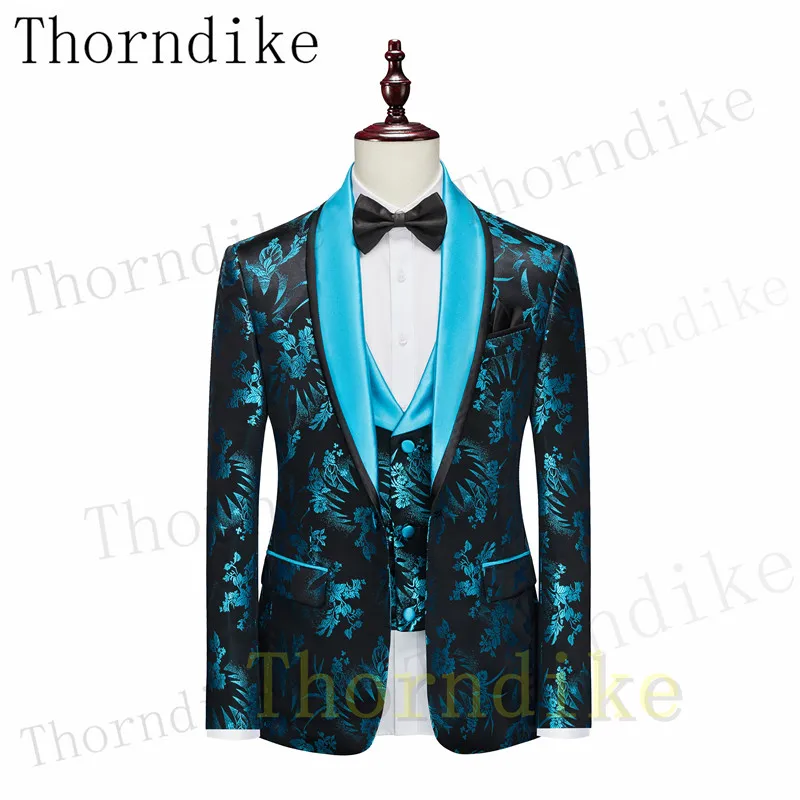 Thorndike Spring And Autumn Men Business Casual Suit Fashion Single Blazers Trousers Vest New Jacquard Wedding Suits Fit