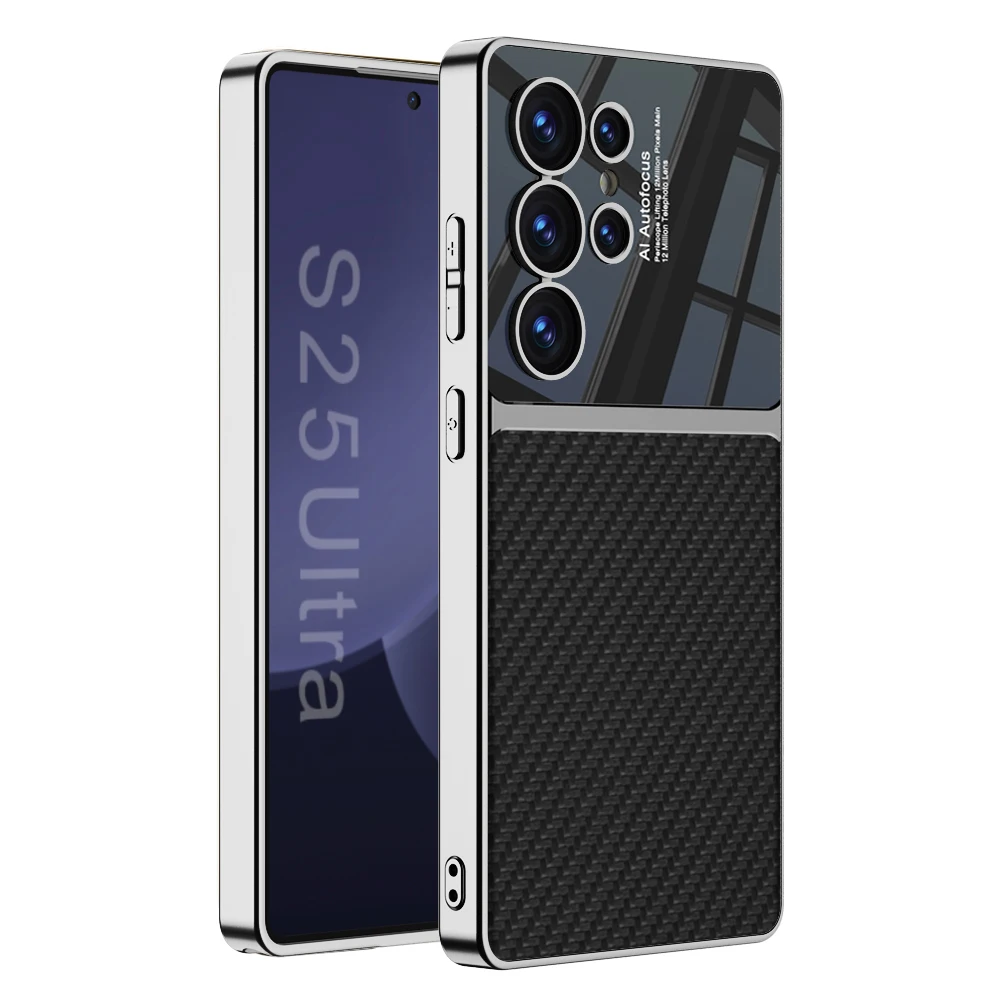 Luxury PU Leather Electroplated Frame Phone Cover Case