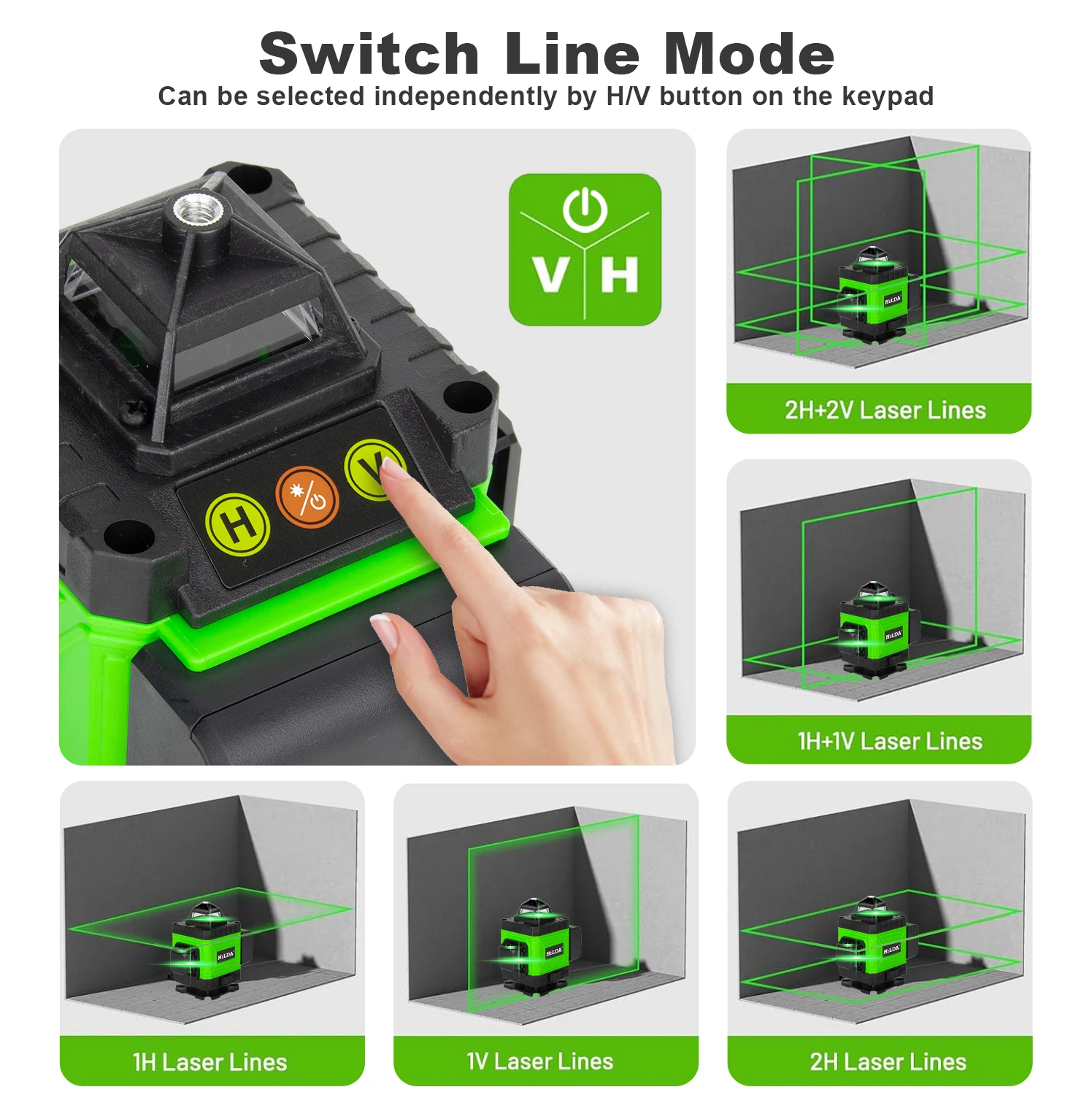 HILDA 5/12/16 Line Green Laser Level Self leveling Manual Modes
