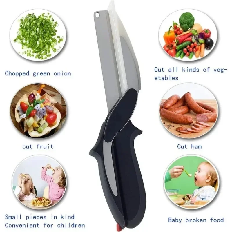 2 in 1 Food Scissor Utility Scissors Knife Board Smart Chef Stainless Steel Ourdoor Meat Potato Cheese Vegetable Kitchen Tool