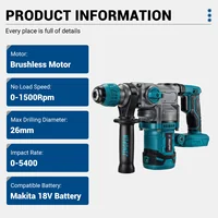 Drillpro Brushless Electric Hammer Drill 26mm Cordless Rotary Hammer Handheld Impact Drill Power Tool For Makita 18V Battery 2