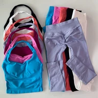 Ensemble de sport 2 pièces pour femme : débardeur dos nu et short taille haute froncé, tenue de fitness sans couture 2