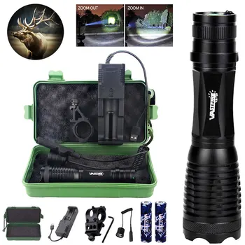 Super Bright Flashlight Torch -High Power White Light Beam,Remote Switch 2pcs Rechargeable Batteries Hunting Camping Fishing 1