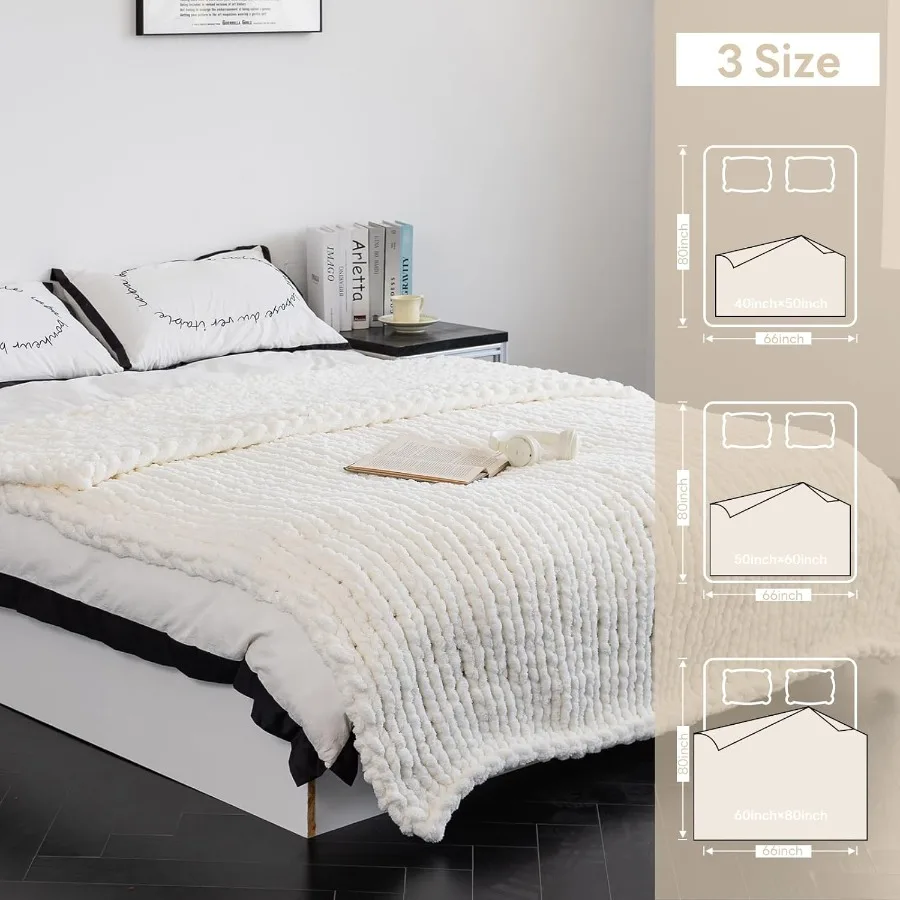Luxury Soft Cozy Extra Large Chunky Knit Throw Blanket in Milk White 80 x 90 Inches 100 Woven Rope Knot Design for Couch Sofa H