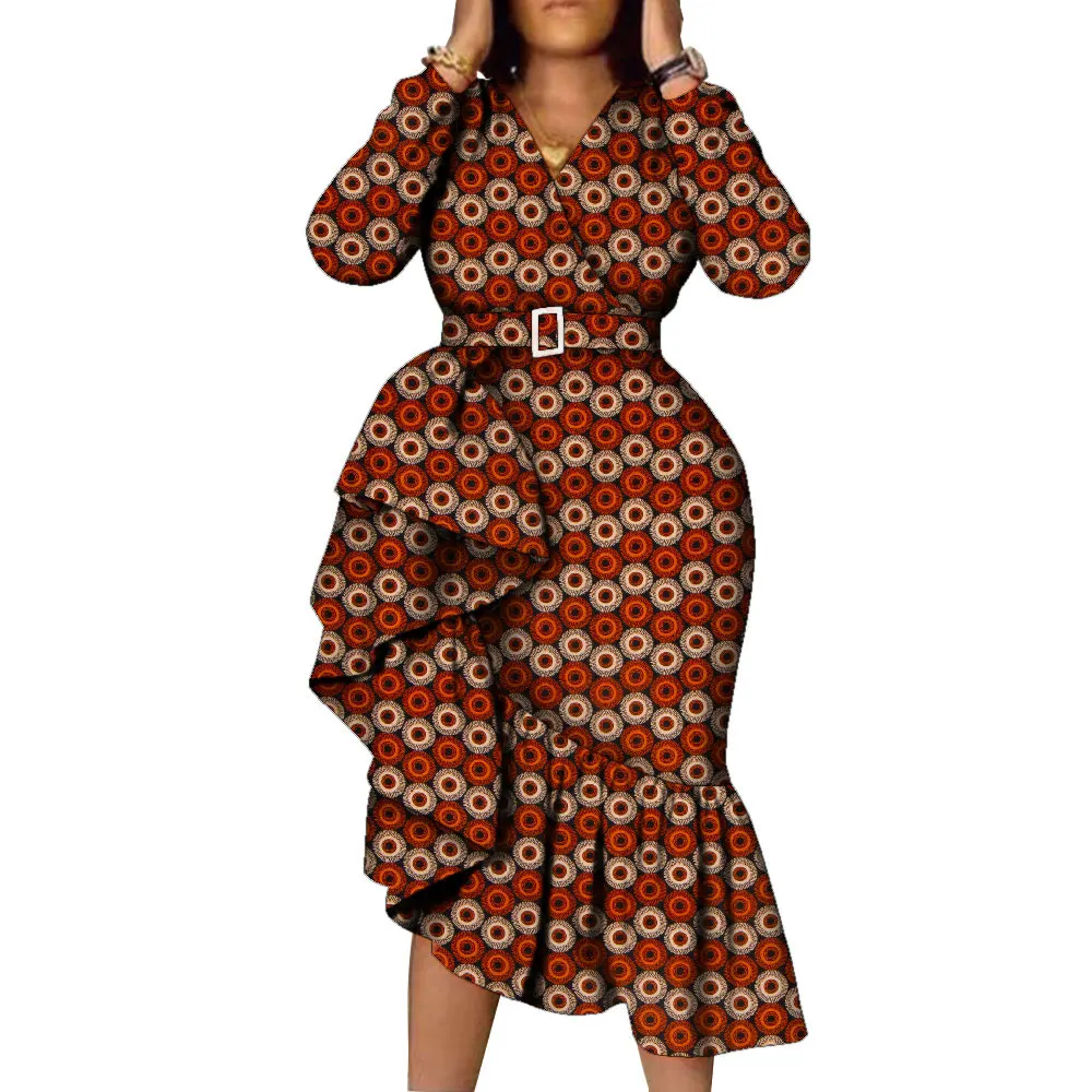 white christmas dresses OLA African Print Midi Shirt Dress- Red main image 0