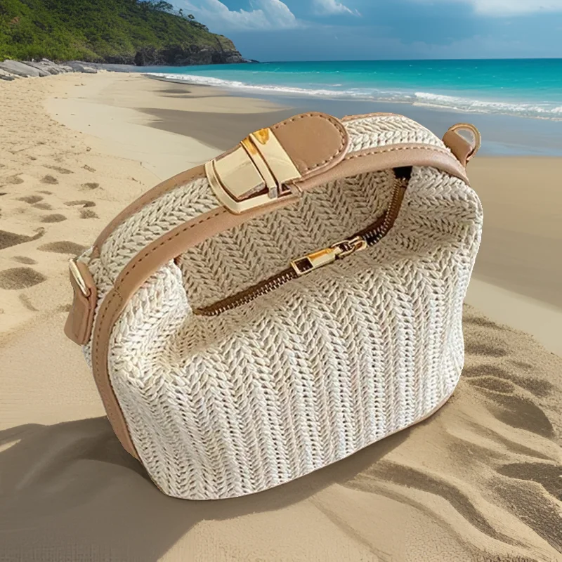 

Маленькая соломенная сумка на плечо для девушек, модный плетеный мешок через плечо, повседневный пляжный тоут с ручками для морского побережья, лето 2024