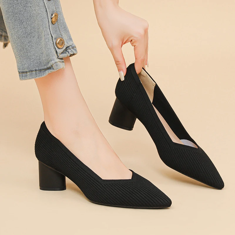 Women's High Shoes Knitted Breathable Anti slip Rubber Sole Shoes 2025 New Edition (6cm High) 2