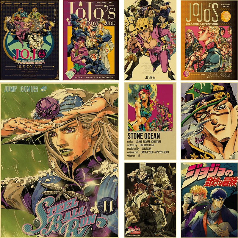 

Anime JoJo's Bizarre Adventure Posters Retro Kraft Paper Vintage Room Home Bar Cafe Decor Aesthetic Art Wall Paintings Poster