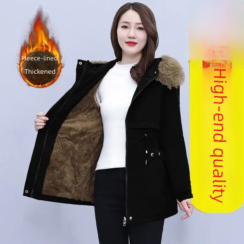 معطف قطني سميك مبطن بالصوف سترة مبطنة متوسطة الطول...