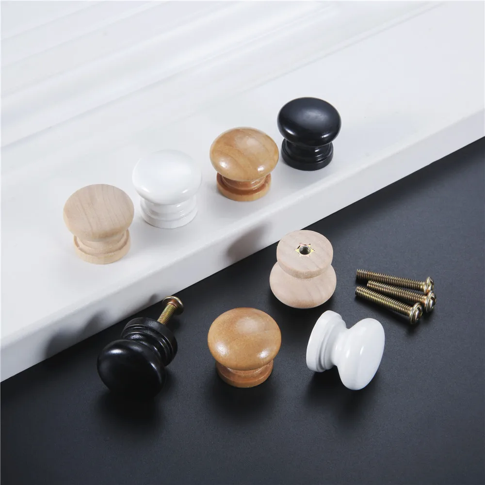 Solid Wood Mini Knob w/screw 24*22mm 0.94" Round Furniture Pull Mushroom-shape Handles 10pcs Unpainted Wooden