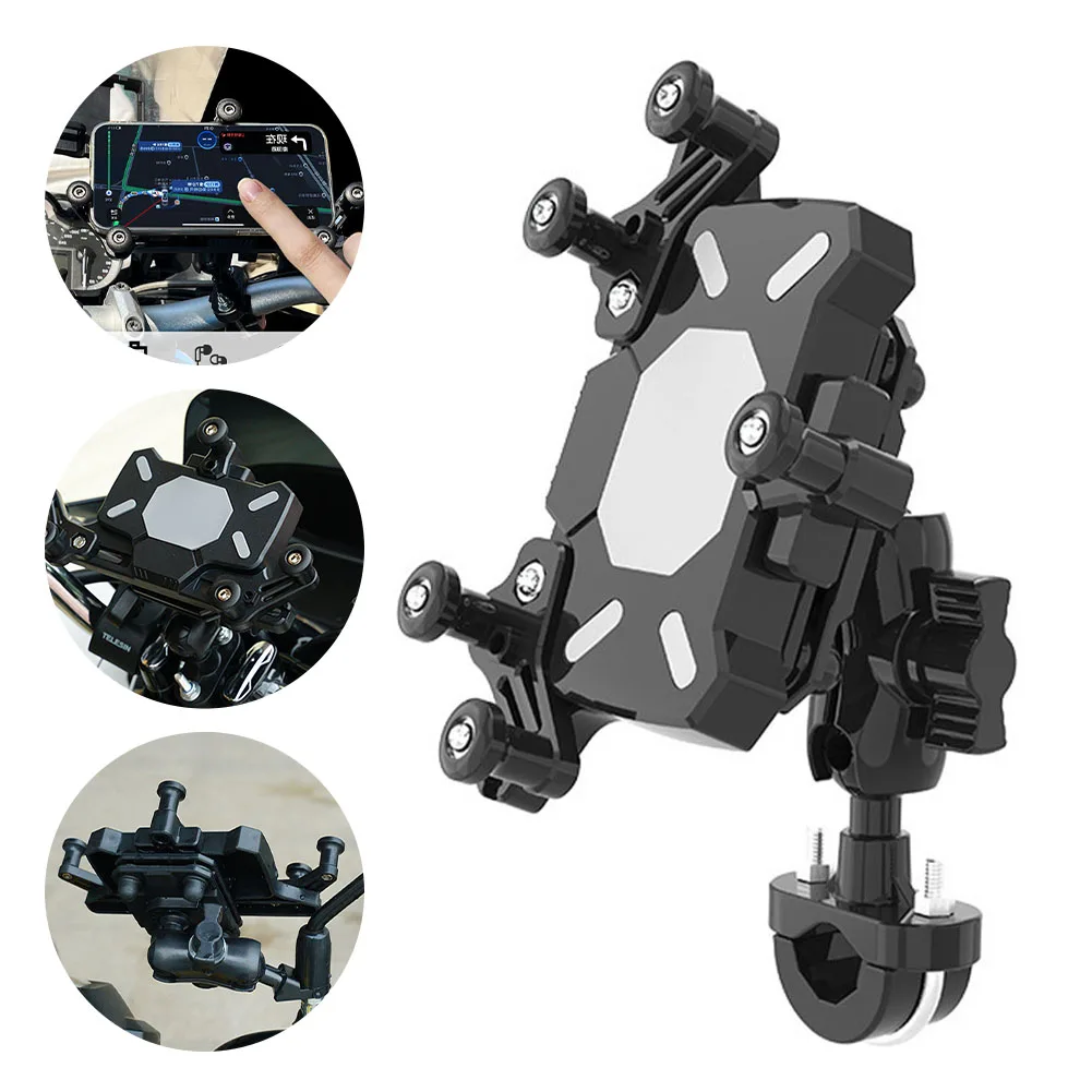 

Universal Motorcycle Phone Holder Shock Absorbing Phone Mount Stand 360° Adjustable for iPhone 15 13 14 Pro Max More 4.7-7.1inch