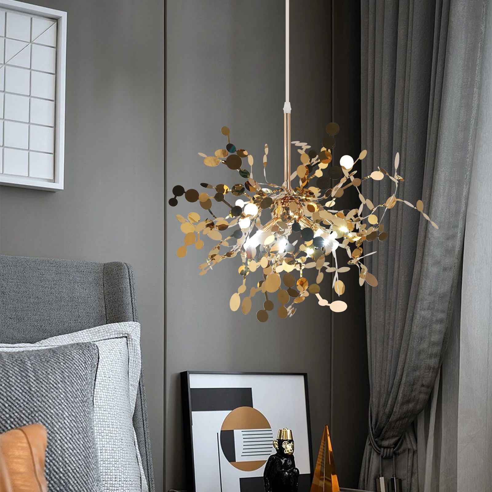 Nordic Simple Creative Stainless Steel Pendant Lamp Indoor Dcora Classic Vintage Gold LED Chandelier Lighting Fixture forBedroom