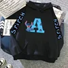2024 Women's Winter Jacket Cute Kawaii Disney Lilo & Stitch Lucky Letter Print Black Hoodie Fashion Couple Streetwear Sportswear 2