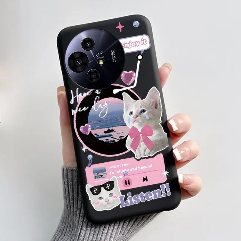 Aesthetic Cute Cat Astronaut Soft Silicone Black Protective Phone Case Cover