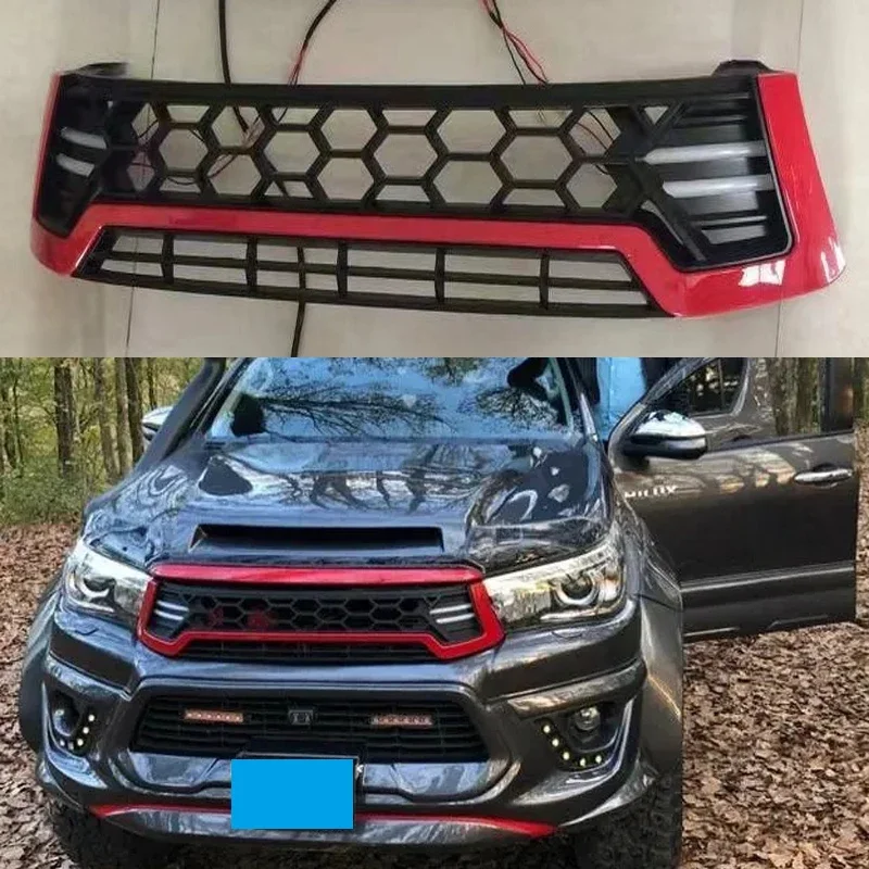 

Racing Grill Accessories With LED Front Grille Bumper Mask Upper Mesh Cover For Toyota Hilux Revo 2015 2016 2017 2018