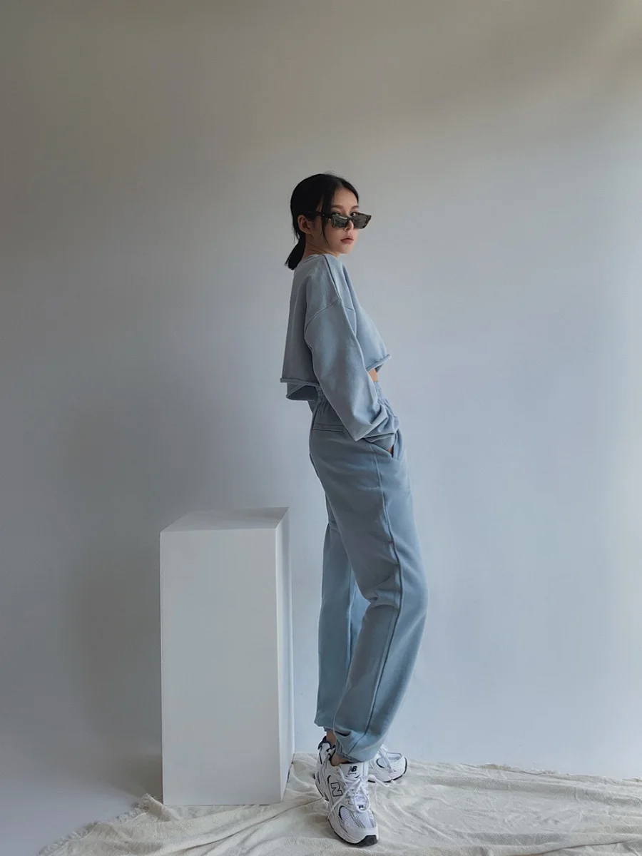 

Baby Blue Leggings Autumn Winter Zippered Pockets
