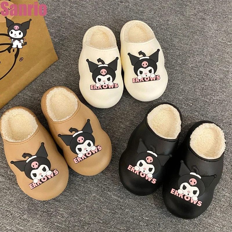 

Sanrio Kuromi Kawaii Мультфильм тапочки осень и зима для дома теплые плюшевые водонепроницаемые парные хлопковые тапочки симпатичная Аниме обувь