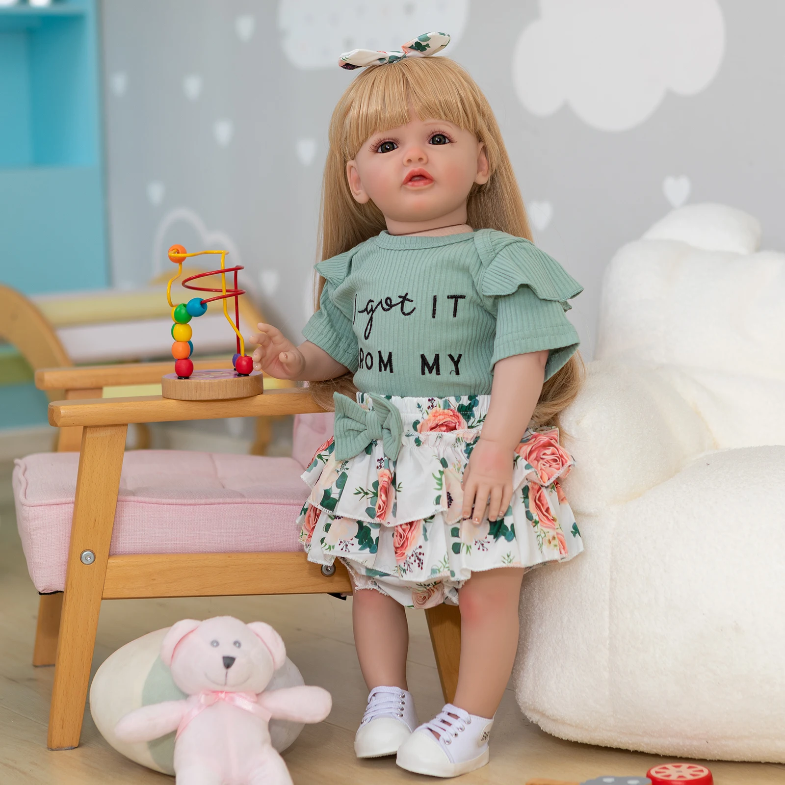 

60CM Huge Reborn Toddler Girl Betty Doll Alive Can Stand Cute Play House Toys Children Clothing Model Dolls