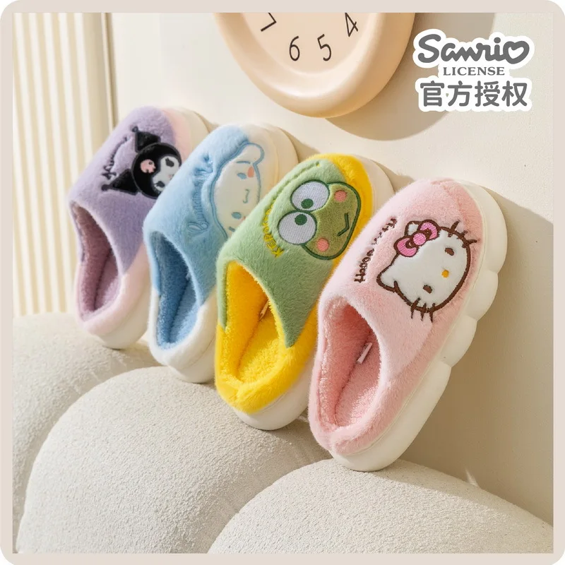 

Аниме Kawaii Sanrio, Hello Kitty Kuromi Cinnamoroll Y2K женские модные тапочки осень-зима новая плюшевая домашняя обувь для родителей и детей