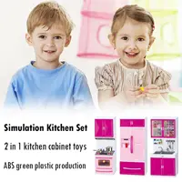 Simulation Kitchen Cabinets Set Children Pretend Play Cooking Tools Mini Tableware Sets Toys Girls Dollhouse Playset 2