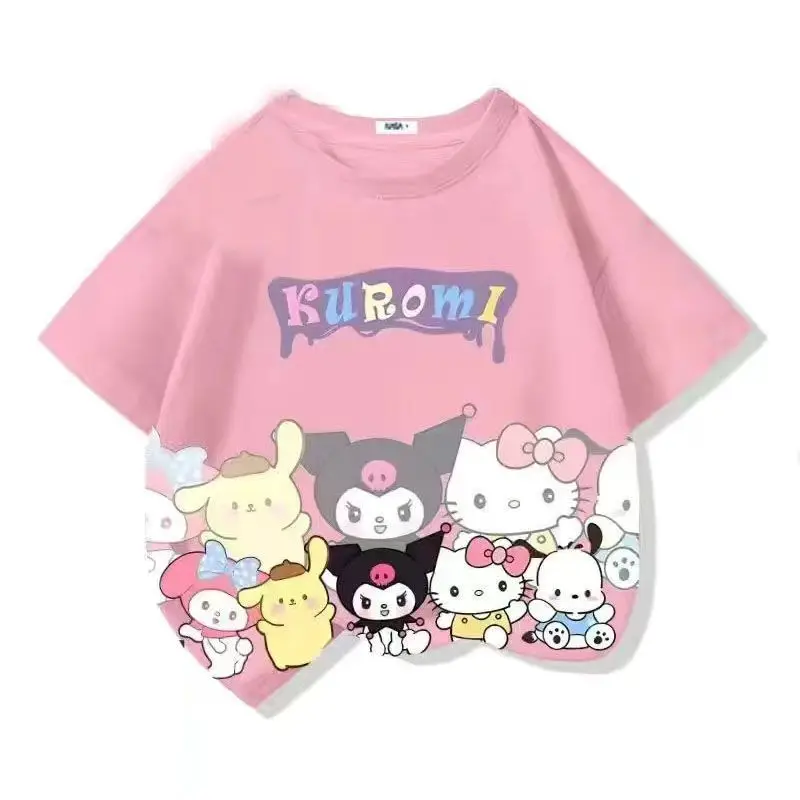 

Kawaii Sanrio Kuromi My Melody Children Short Sleeve Summer Sweet Cute Cartoon Half Sleeve T-Shirt Large Children Tops Kid Gift