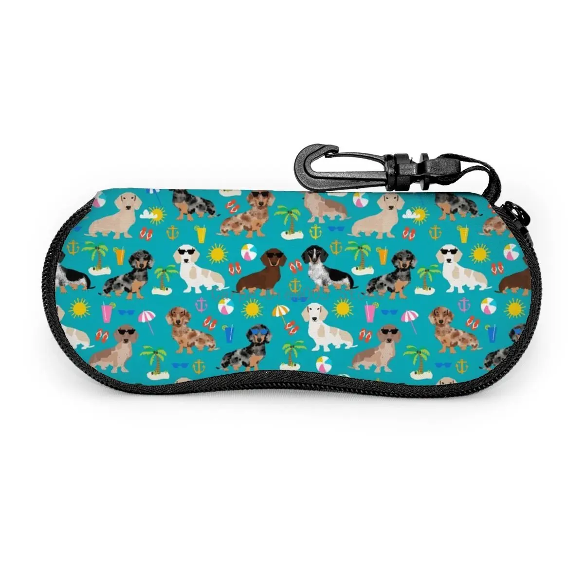 

Dachshund Dog Beach Summer Sunglasses Soft Case For Women Men Large Zipper Eyeglass Hook Case