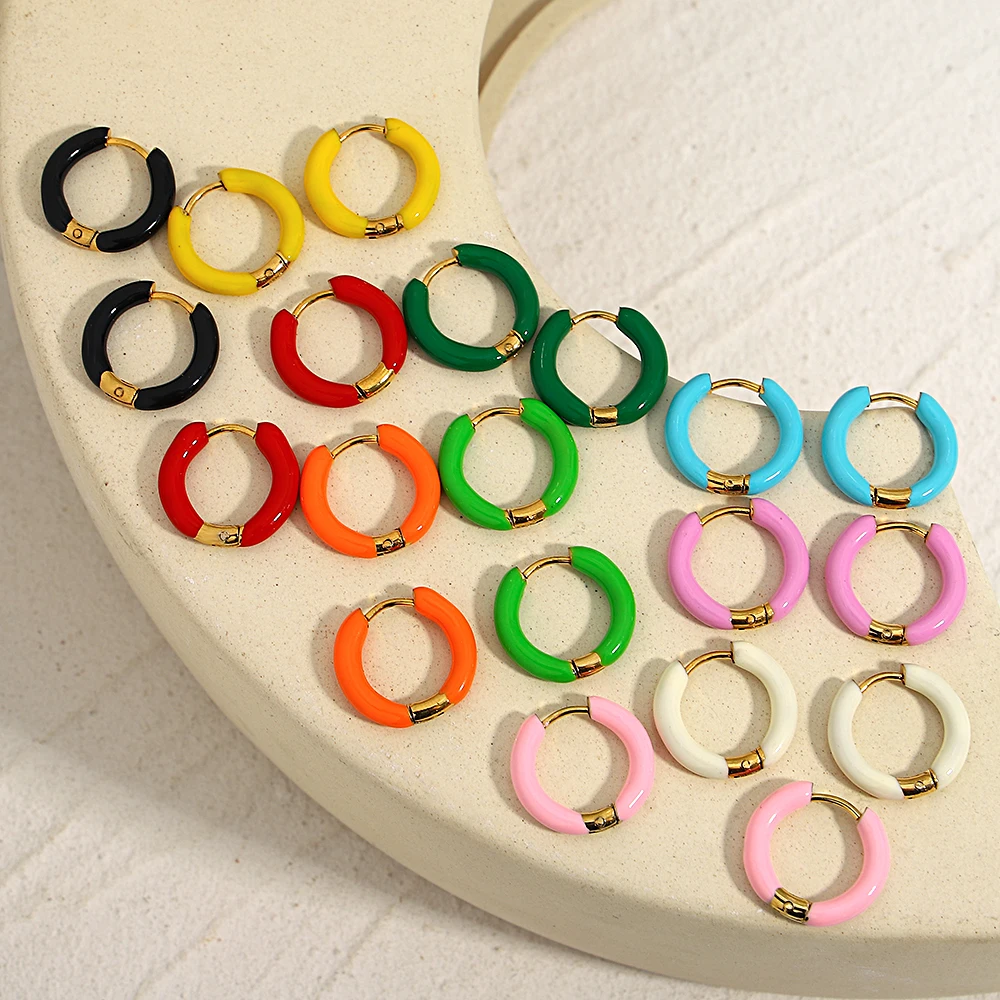 Colorful Neon Enamel Huggie Hoops for Women