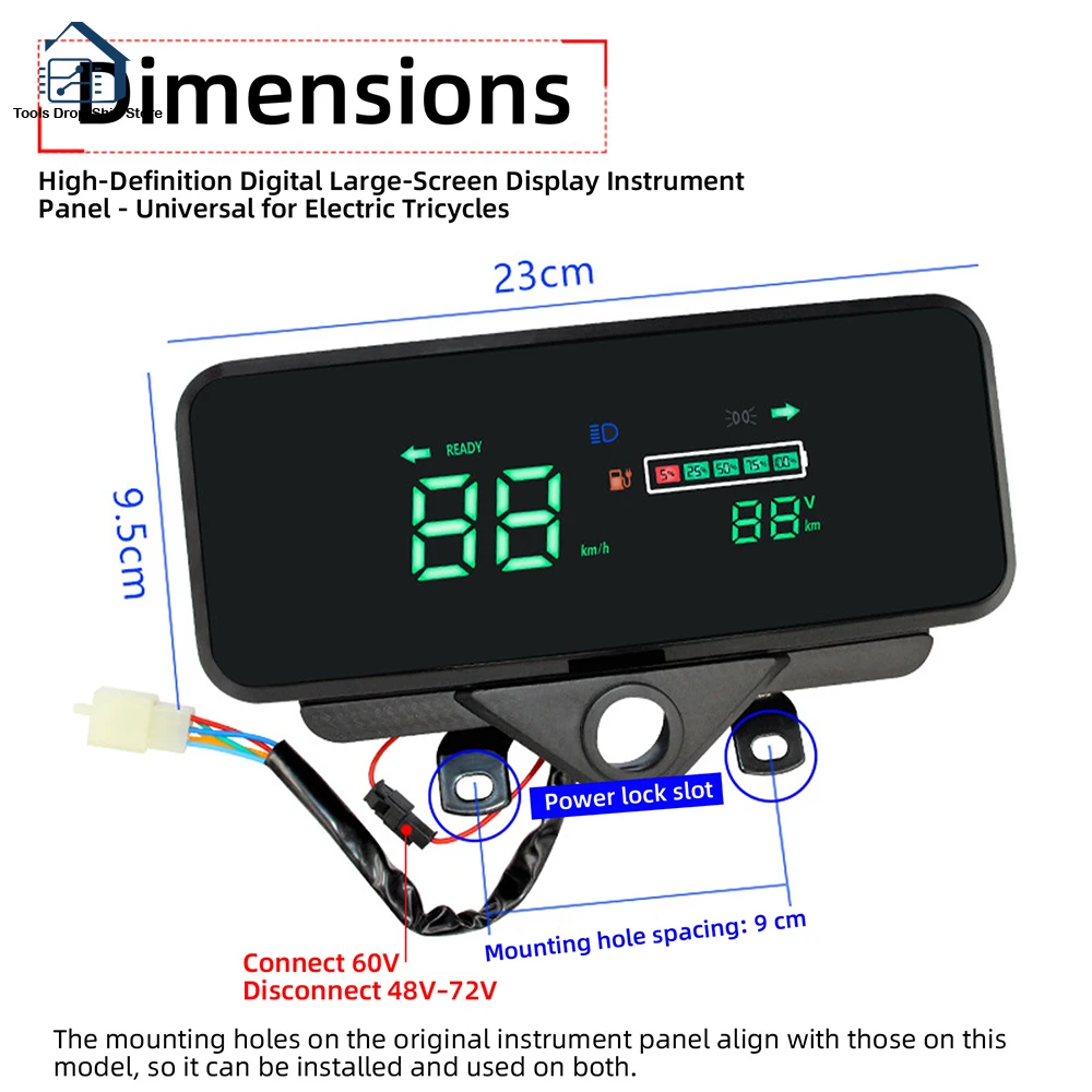 48V 60V 72V 전기 삼륜차 전자 자전거 용 범용 LCD 속도계 주행 거리계 ..