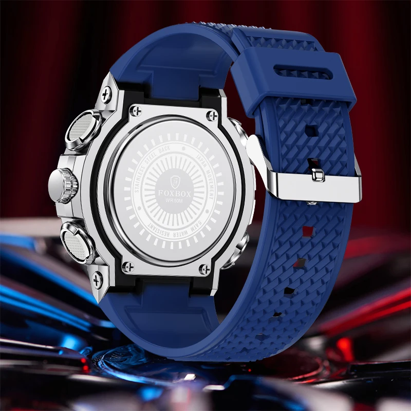 Brand FOXBOX Men Dual Display Sports Watch Fashion Digital Dual Time Quartz WristWatch Waterproof Luminous Date Military Watches