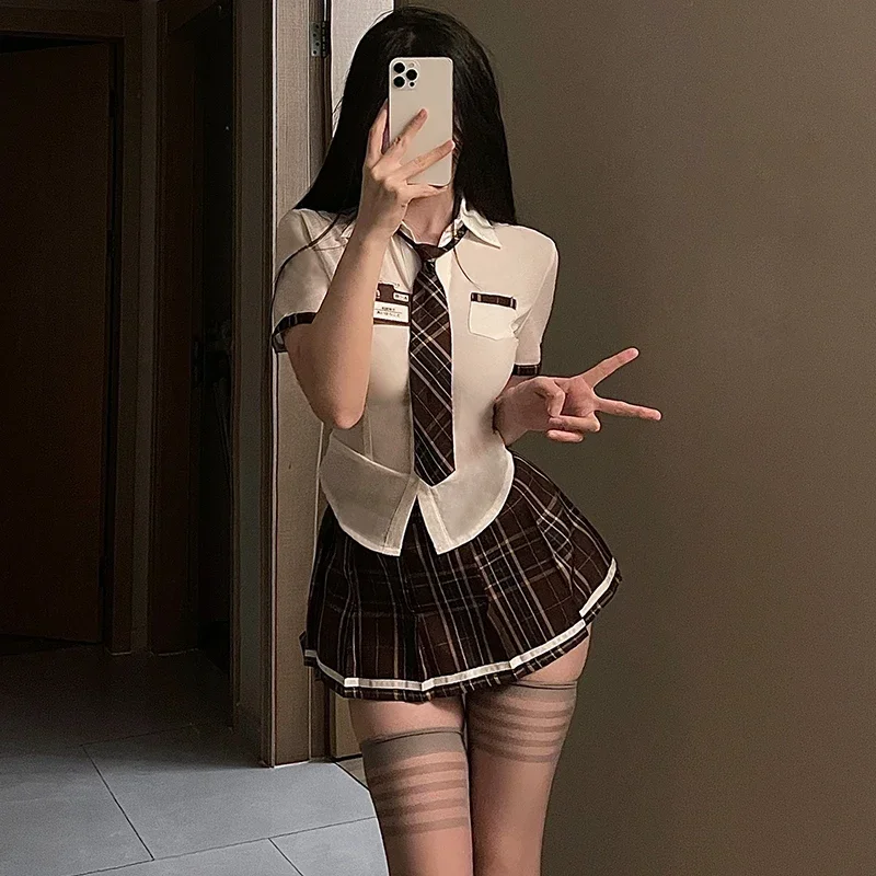 

Sexy Underwear Jk Uniform Pure Wind Female Japanese School Style Tie Sexy Mood Ultra Short Shirt Pleated Skirt Lingerie School