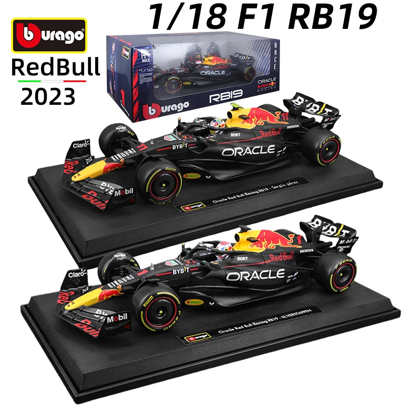 Bburago-coche de carreras de Fórmula 1:18, modelo de coche RB19 F1, edición  especial de gran tamaño, #1 Max Verstappen, juguete fundido a presión de