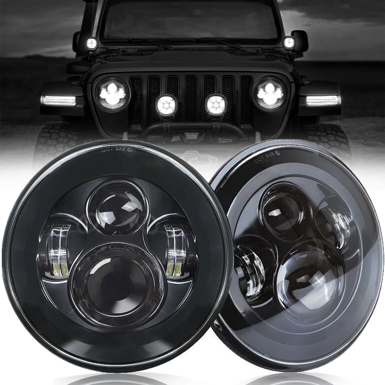 

Car 7 Inch LED Headlights For Jeep Wrangler JK TJ 7Inch Headlamp Fit Lada 4x4 Urban Niva Offroad Motorcycle Accessories