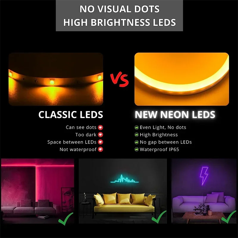 RF 리모컨 SMD 2835 네온 조명 LED 스트립, 유연한 로프 튜브 램프, 홈 침실 장 흰색 LED 스트립, 120LEDs/M