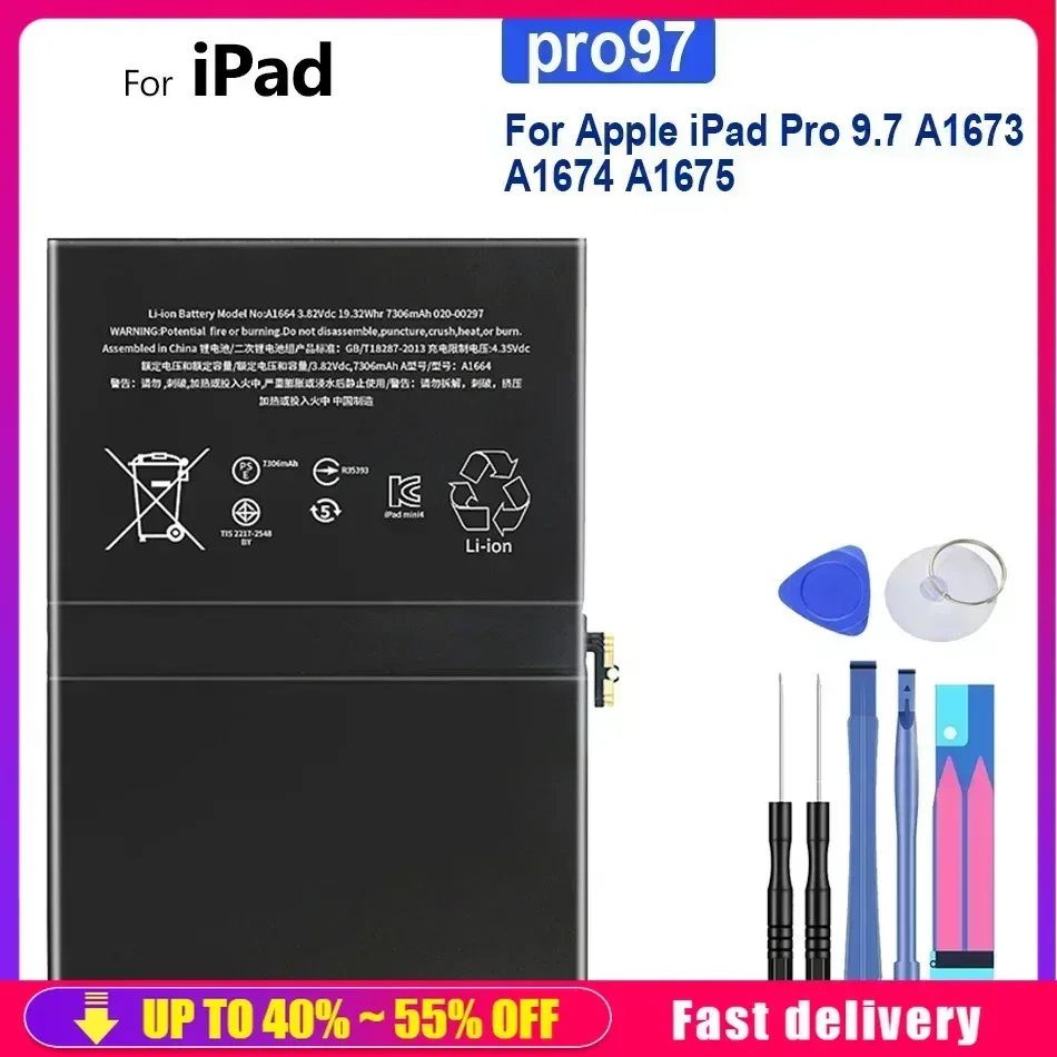 Rechargeable Tablet Battery 7306mAh For Apple iPad Pro 9.7 Pro9.7 A1673 A1674 A1675 Portable Battery rechargeable battery