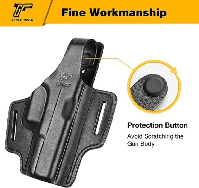 Funda De Cinturón OWB De Cuero Para Glock 43 - Derecha, Con Rotura De Pulgar, Estilo Práctico